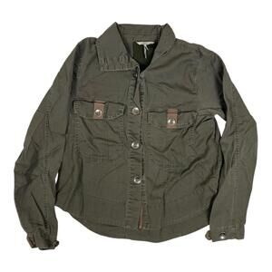 BKE Buckle Women's Button Front Shirt Small Green Military Twill Pockets Utility